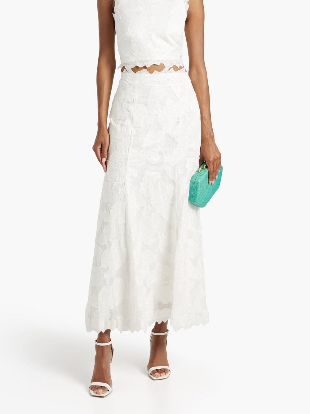 Rachel Gilbert Emilia Embroidered Floral Applique Maxi Trumpet Flare Skirt NEW